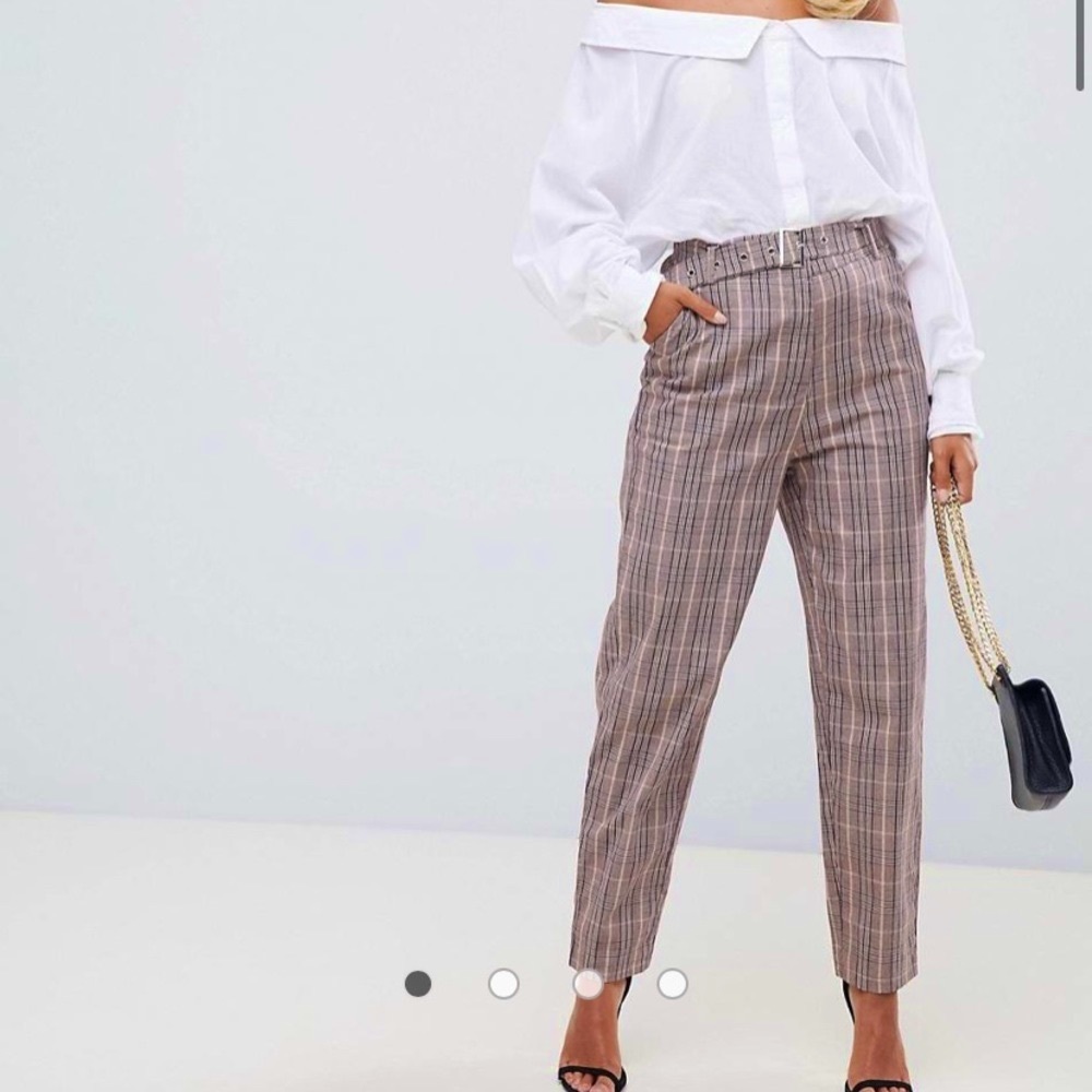 Plaid Belted Cigarette Pants